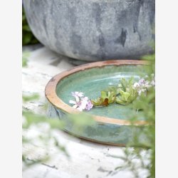 Fuglebad glaseret rustik ler Jade  36 H: 6 cm. 