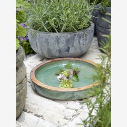 Fuglebad glaseret rustik ler Jade  36 H: 6 cm. 