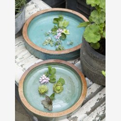 Fuglebad glaseret rustik ler Jade  28 H: 4 cm. 