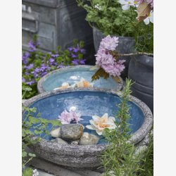 Fuglebad glaseret rustik ler Jade  30 H: 11 cm. 