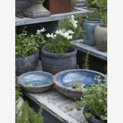 Fuglebad glaseret rustik ler Jade  30 H: 11 cm. 