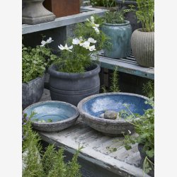 Fuglebad glaseret rustik ler Jade  40 H: 16 cm. 