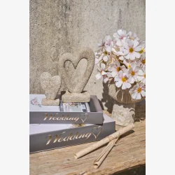 Speedtsberg - Hjerteskulptur p� fod i cement 13x6x20cm, Gr�