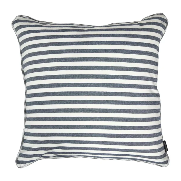 Speedtsberg - Stribet pudebetr�k i bomuld u/fyld 50x50cm, M�rkebl�/Hvid