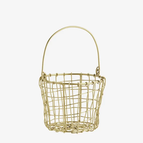 Madam Stoltz - Metalkurv rund m/hank messing look D: 12 H: 10 cm.