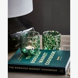 House Doctor - Fyrfadsstage Glas m/Gr�nne Dots H: 9,5 �: 9 cm.  S�t m/2 stk. 