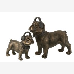 J-Line - Bulldog Figur m/h�retelefoner "Bronze" Poly L: 28 H: 25 B: 11 cm. 