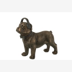 J-Line - Bulldog Figur m/h�retelefoner "Bronze" Poly L: 28 H: 25 B: 11 cm. 