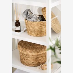 Ib Laursen - Rund opbevaringskurv m/lg Natur Sgrs - Flere Strrelser