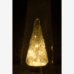 J-Line - Juletr glas m/slibninger &amp; LED lys H: 35,5 : 15 cm. 