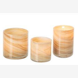 J-Line - Fyrfadsholder i marmorglas - Lys beige/messing