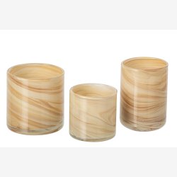 J-Line - Fyrfadsholder i marmorglas - Lys beige/messing