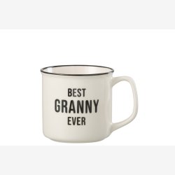 J-Line - Krus m//tekst "BEST GRANNY EVER" Keramik �: 9,5 H: 9 cm. Hvid/Sort