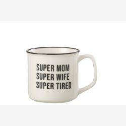 J-Line - Krus m//tekst "SUPER MOM......" Keramik �: 9,5 H: 9 cm. Hvid/Sort