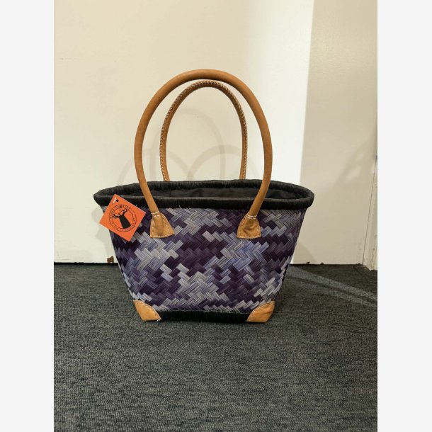 Madam Gr�skar - Strandtaske Bl� M�nster 37x22cm.