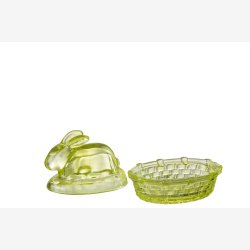 J-Line - Glaskrukke m. kaninfigur Gr�n 14x10x11cm.