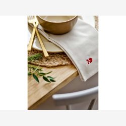 Sdahl - Dug Christmas Hearts Embroidery Naturlig/Rd 140x270cm.