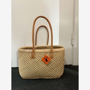Madam Gr�skar - Strandtaske Lysegr�n/sand 44x27 cm.