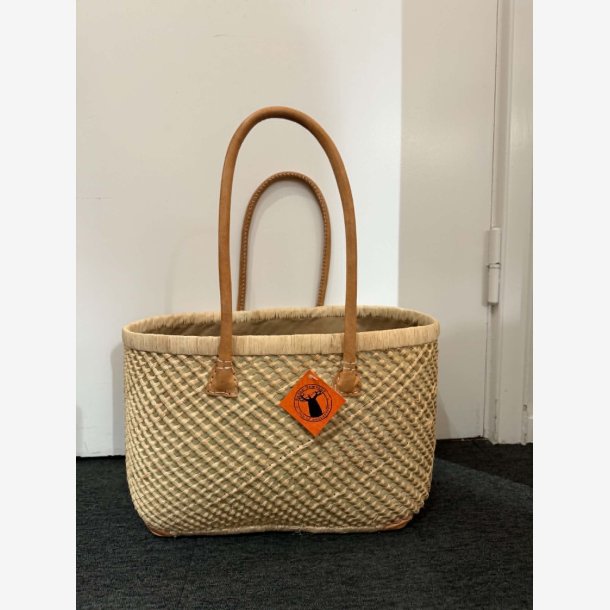 Madam Gr�skar - Strandtaske Lysegr�n/sand 44x27 cm.