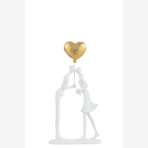 J-Line - Kyssende Par Figur "Kiss Me &amp; Love Me" poly Hvid/Guld H: 30 B: 15 D: 5,5 cm. 