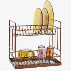 Madam Stoltz - Opvaskestativ 2 etager m/drypbakke 35 x 25 x 33,5 cm. Rust