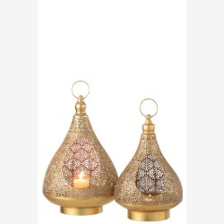 J-Line - Fyrfadslysholder �stlig Guld Metal 25x25x38cm.