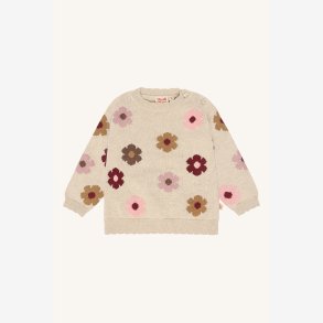 Hust & Claire - Strik Bluse - Beige m. Blomster 