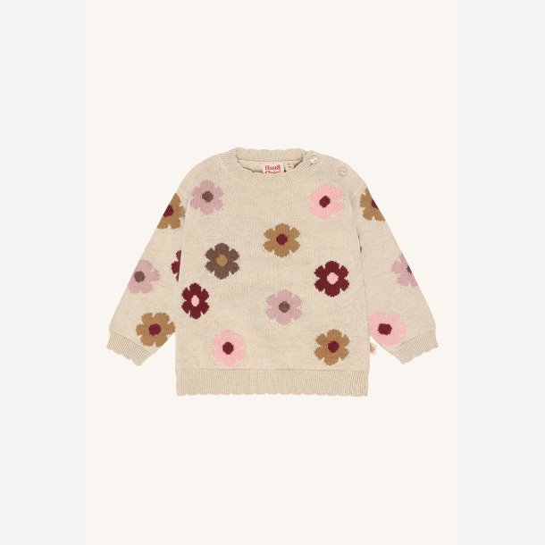 Hust &amp; Claire - Strik Bluse - Beige m. Blomster 
