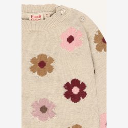 Hust &amp; Claire - Strik Bluse - Beige m. Blomster 