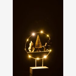 J-Line - Snemand m/juletr &amp; stjerne i ring m/LED batteri lys H: 23 B: 15,5 D: 5 cm. 