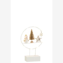 J-Line - Snemand m/juletr &amp; stjerne i ring m/LED batteri lys H: 23 B: 15,5 D: 5 cm. 