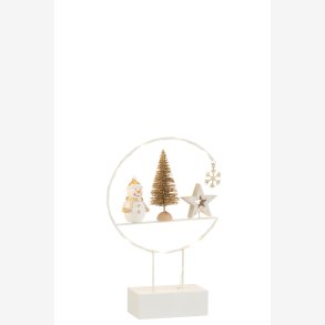 J-Line - Snemand m/juletr & stjerne i ring m/LED batteri lys H: 23 B: 15,5 D: 5 cm. 