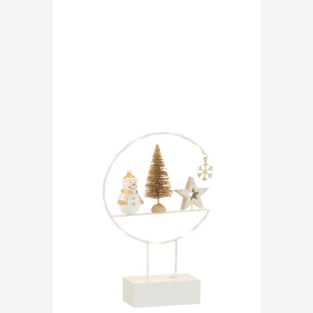 J-Line - Snemand m/juletr &amp; stjerne i ring m/LED batteri lys H: 23 B: 15,5 D: 5 cm. 