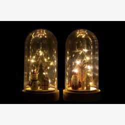 J-Line - Glasklokke m/LED Batteri lys - Stjerne &amp; Snemand / Juletr &amp; Julemand H: 20 : 10,5 cm.