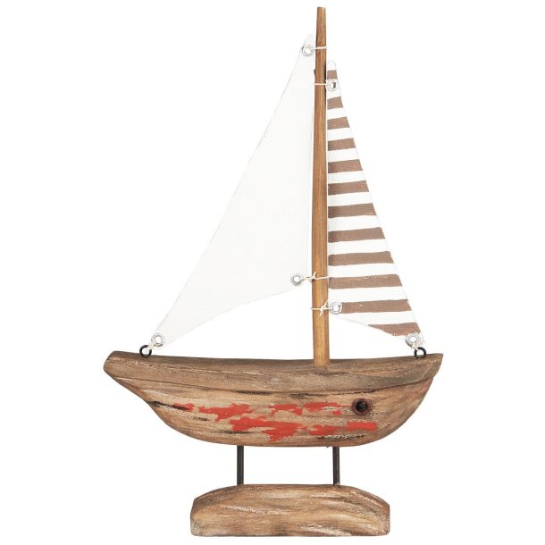 Ib Laursen - Skib m/hvidt &amp; stribet sejl, Rdt skrog Nautico B: 4,7 H: 28,5 L: 18,5 cm. 