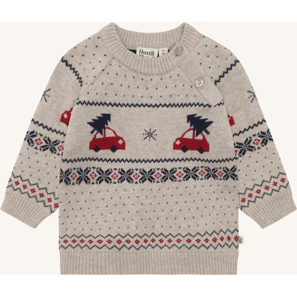 Hust &amp; Claire - Striksweater - Beige m. juledesign
