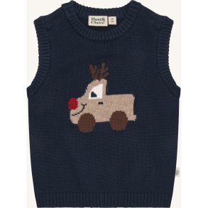 Hust & Claire - Strikvest - Navy m. rensdyrmotiv