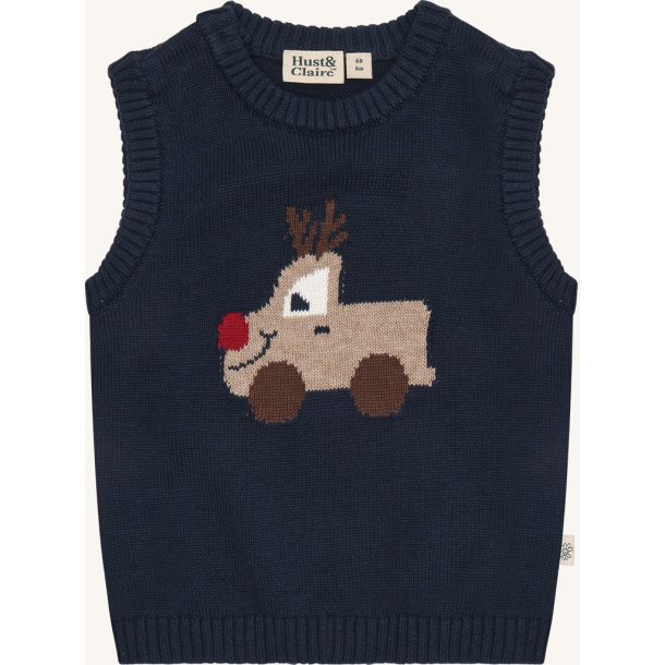 Hust &amp; Claire - Strikvest - Navy m. rensdyrmotiv