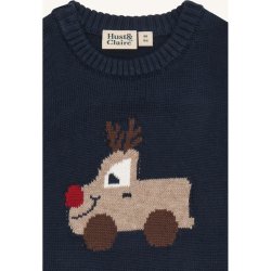 Hust &amp; Claire - Strikvest - Navy m. rensdyrmotiv