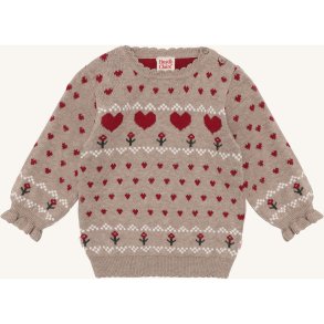 Hust & Claire - Striksweater - Beige m. hjerter