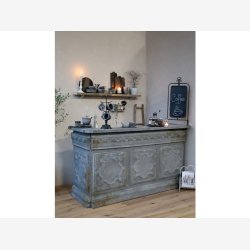 Chic Antique - Vintage disk til butik m/1 hylde Patineret mocca H118xB217xL76cm.