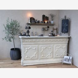 Chic Antique - Vintage disk til butik m/1 hylde Patineret hvid H118xB217xL76cm.