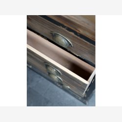 Chic Antique - Vitrineskab m/2 glaslger og 4 skuffer H191xB48xL80cm patineret sort.