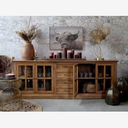 Chic Antique - Vitrineskab m/4 lger og 4 skuffer Naturlig H80xB220xL45cm.