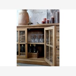 Chic Antique - Vitrineskab m/4 lger og 4 skuffer Naturlig H80xB220xL45cm.