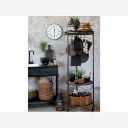 Chic Antique - Display p hjul rundt m/3 hylder og 3 trkasser 60xH160cm patineret sort.