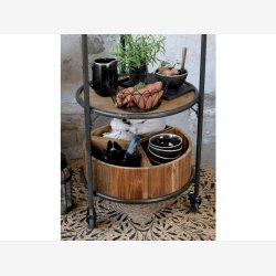 Chic Antique - Display p hjul rundt m/3 hylder og 3 trkasser 60xH160cm patineret sort.