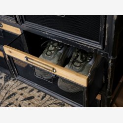 Chic Antique - Factory Kommode m/11 skuffer Patineret sort H86,5xB107xL34cm.