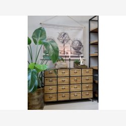 Chic Antique - Kommode m/16 skuffer Naturlig H82xB119,5xL39cm.