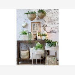 Chic Antique - Bord rundt m/dekorkant St af 2 Patineret creme 48xH62cm/38xH50cm Metal.